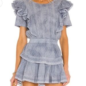 LOVESHACKFANCY Natasha Dress in Washed Denim Hand Dye